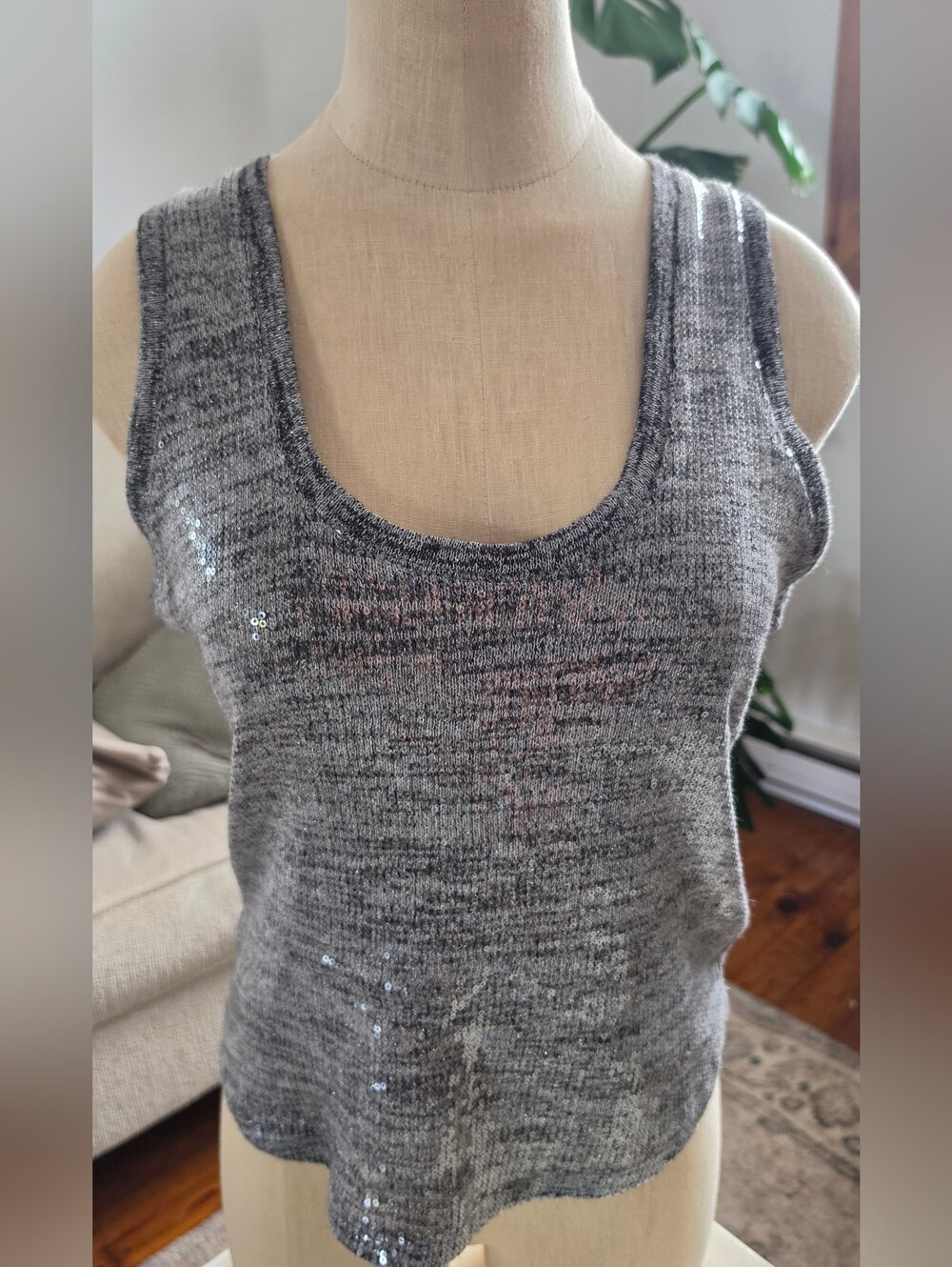 PILCRO Gray Sparkle Knit Tank Top